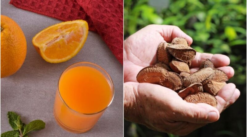 suco de laranja e castanhas