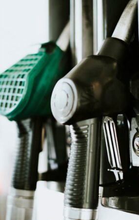 Closeup of fuel nozzles at a gas station